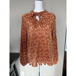 Hayden Neck Tie Orange Floral Silky Blouse Small